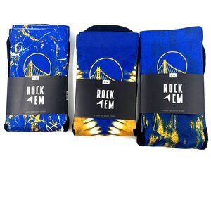 Rock Em Socks S/M Golden State Warriors Basketball 3 Pairs Royal Blue & Gold